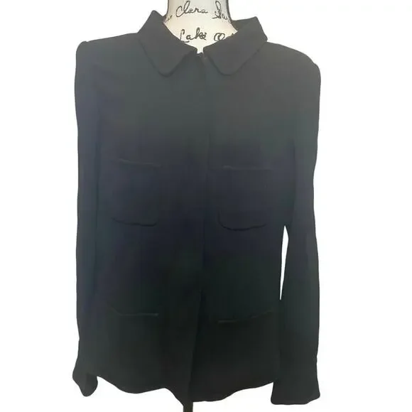 90’s OSCAR DE LA RENTA BLAZER SILK WOOL ZIP UP BLACK SZ 12 TAILORED GOTHCORE